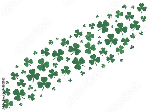 A cluster of green clover leaves arranged in a diagonal pattern