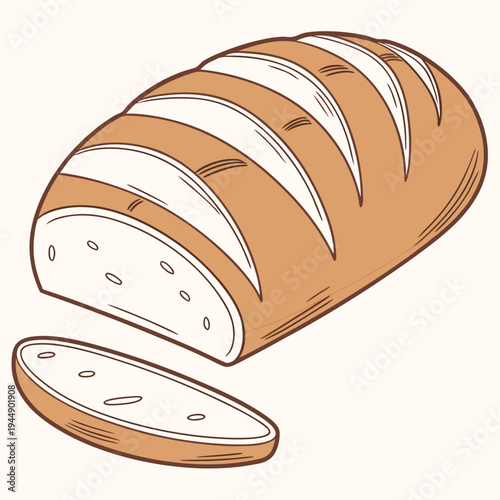 Loaf of bread with one slice cut off and placed underneath sliced bread food bakery baking