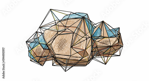 Geometric 3D Wireframe Structure Complex Shape.