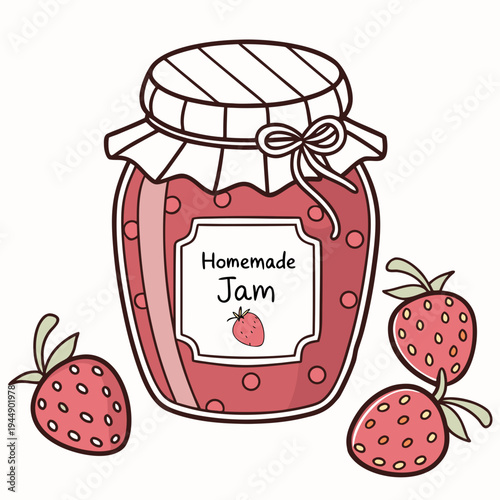 Homemade jam jar with strawberries food