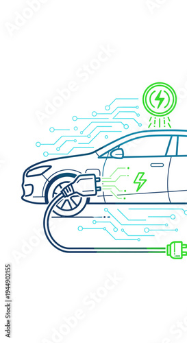Electric car charging with cable.