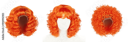 Vibrant Orange Curly Wig Set - Short Ginger Afro & Wavy Bob Costume Hair with Bangs - Synthetic Heat Resistant Fiber for Cosplay, Halloween, Drag Queen & Festive Party Celebrations