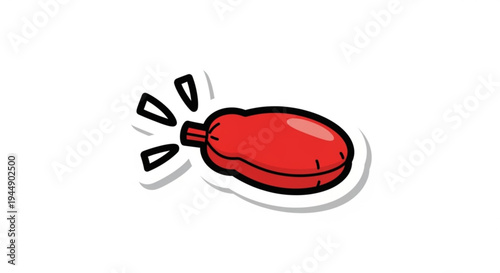 Red balloon popping with motion lines symbolizing surprise or excitement in a playful cartoon style