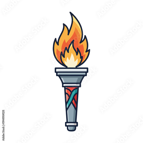 Olympic Torch Illustration with Flame and Handle.