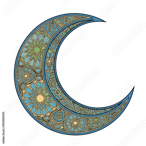 Ornate Crescent Moon with Floral Patterns.