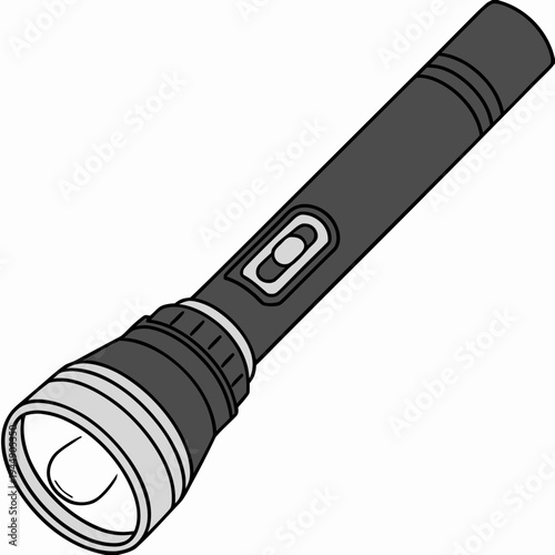Black flashlight with a light and button torch battery powered handheld