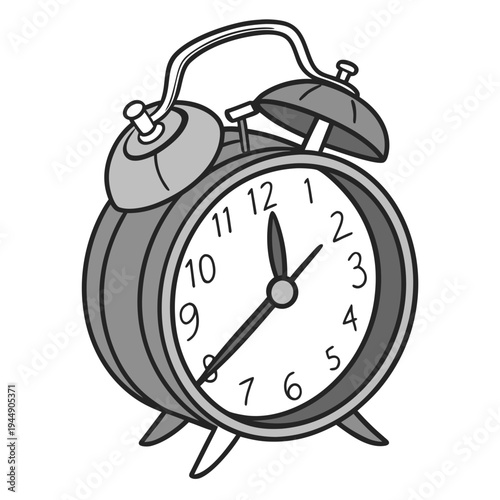 Gray alarm clock with white face and black hands