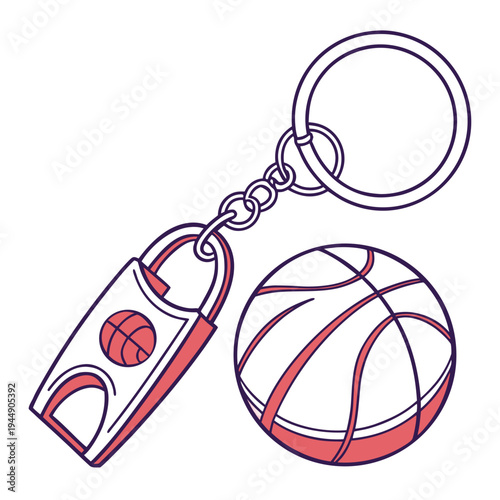 Basketball keychain with red and white colors sports accessory keyring