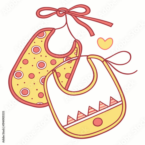 Yellow and red baby bibs with heart