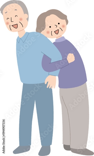 シニア男女が二人でストレッチをする健康体操イメージ