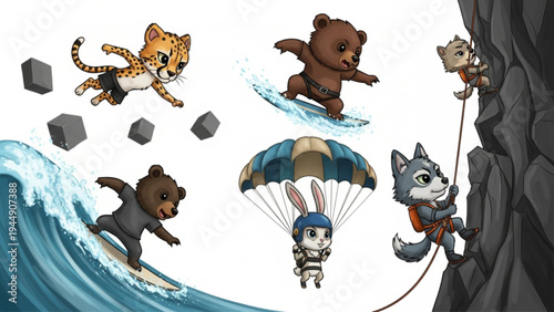 Cute Cartoon Animals Doing Extreme Sports Collection