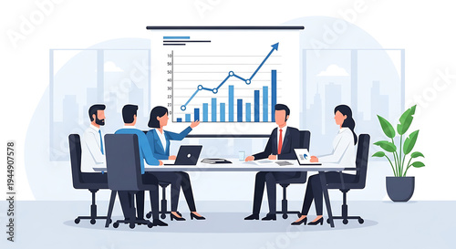 Business team meeting with graph presentation isolated on transparent background