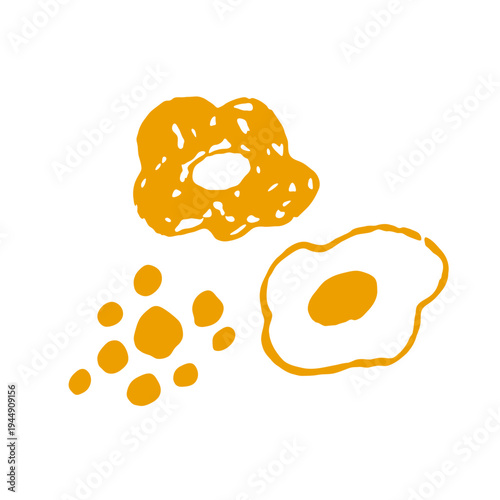 クレヨンで描いたゆるい手描きの花イラストセット、落書き風でかわいいシンプルなフラワー装飾素材