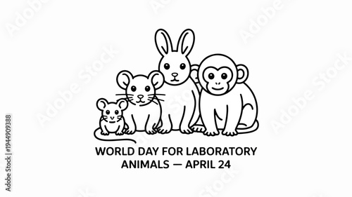 World day for laboratory animals awareness illustration with rabbit mouse rat and monkey