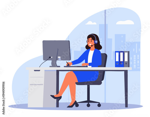 flat vector illustration of customer service representative answering phone