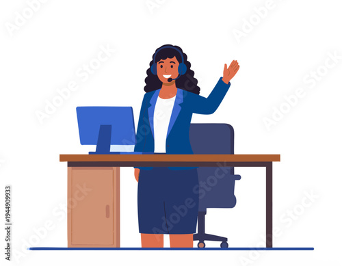 flat vector illustration of friendly customer service representative greeting customer
