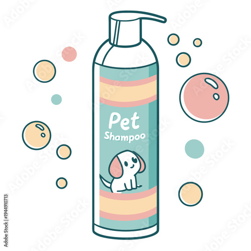 Colorful pet shampoo bottle with dog on white background dog cartoon pet care