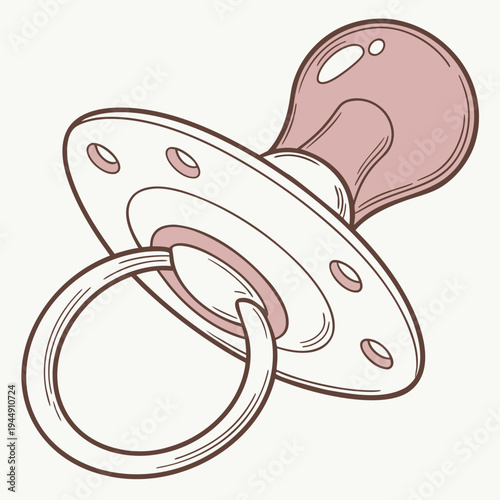 Pink and white pacifier with ring cartoon