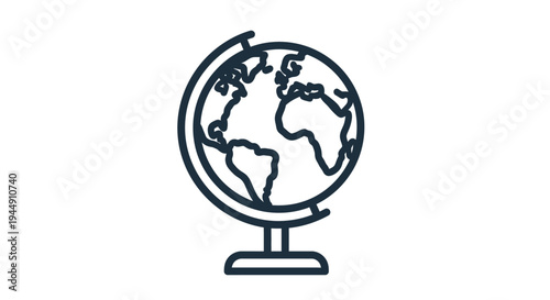 Simple line art vector graphic illustration of a desk globe representing earth and global geography education concepts