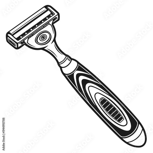 Black and white of a razor with marbled handle shaver shaving grooming