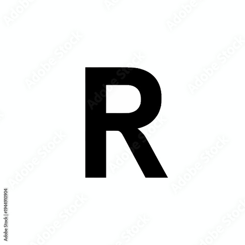 Modern graphic illustration featuring a bold uppercase letter R in classic black against a clean, bright white background, symbolizing an initial or typographic element for various design projects