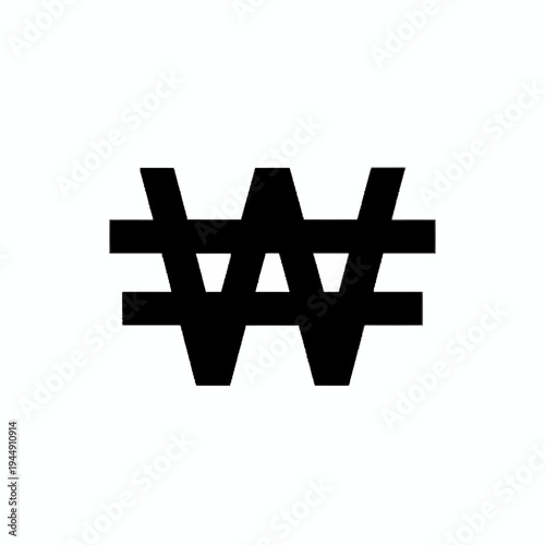 Bold graphic illustration of the Korean Won currency symbol, representing finance, economy, and global monetary value for various design projects and digital interfaces