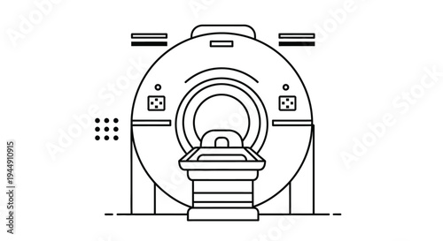 Professional medical diagnostic equipment with an MRI scanner rendered as a clean line art vector illustration for healthcare concepts