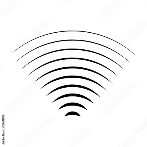 Minimal black glyph icon of a window with horizontal blinds partially closed, beside it a small remote control emitting wireless signal waves, flat vector style, solid black shapes on white background