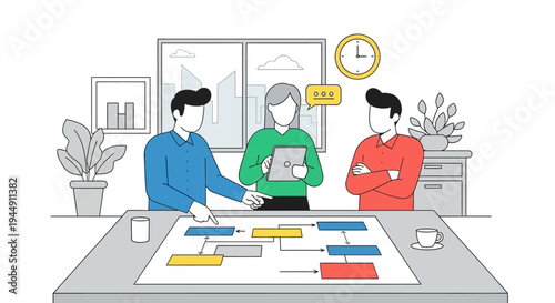 Three People Discussing Project Plans Together.