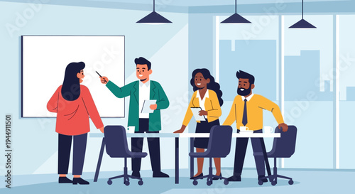 Team Meeting with Whiteboard Presentation.