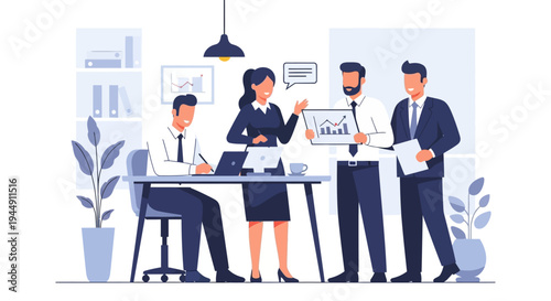 Business Professionals Discussing Project in Modern Office.