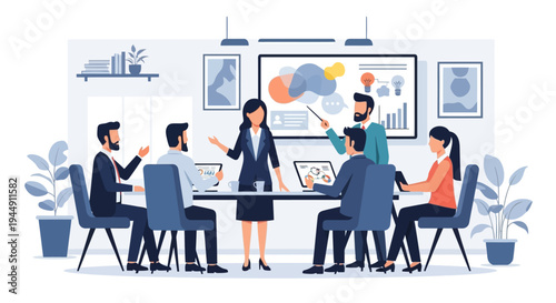 Business Professionals Discussing Project in Meeting Room.