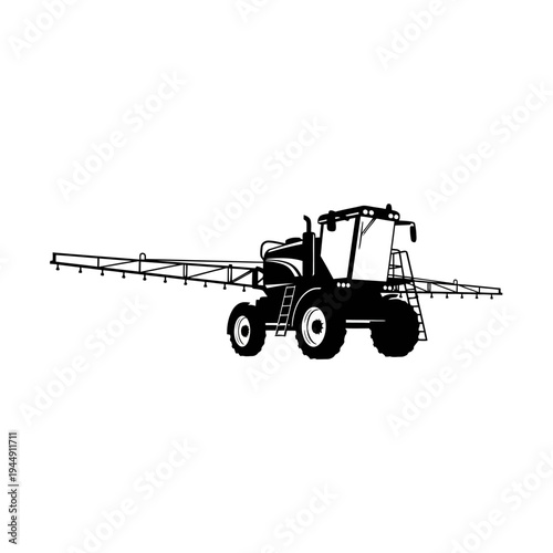 Clean silhouette illustration of a modern agricultural sprayer, ideal for showcasing farm technology and efficient crop protection equipment