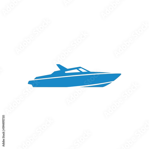 Sleek Blue Motorboat Silhouette - A Modern Speedboat Icon for Marine and Travel Themes