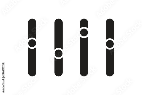 Vertical slider control icons representing audio adjustment, level settings, and sound mixer interface concept.
