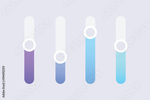 Gradient vertical slider controls representing modern audio adjustment interface and digital sound mixer concept.