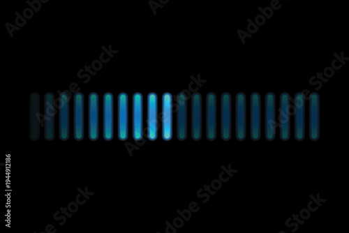 Horizontal glowing equalizer bar representing audio signal level, sound activity, and digital music visualization.