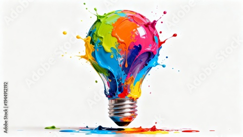 Vibrant Multicolored Paint Splashing on Lightbulb for Creative Design Agency Brainstorming and Artistic Branding Projects