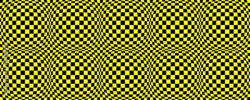 Vibrant seamless pattern with yellow and black checkered spheres creating a bold 3D optical effect