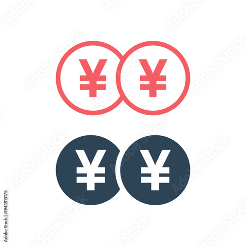 Japanese yen banknotes, coins, cash and money icons set
