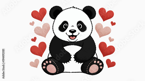 Cute panda bear with hearts valentine's day symbol love and affection concept adorable animal illustration