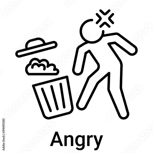 Angry Icon Outline Style. Vector Illustration For Graphic Design