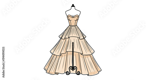 Vector illustration of a beige evening gown on a mannequin