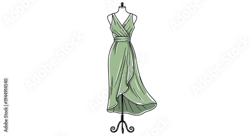 Vector illustration of green dress on mannequin