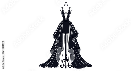 Vector illustration of a black evening gown on a mannequin