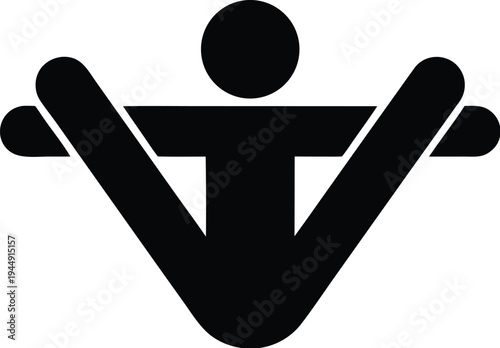 A black and white icon of a person doing a yoga pose