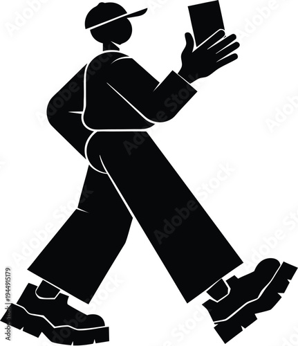 A black silhouette of a person walking while smoking a cigarette