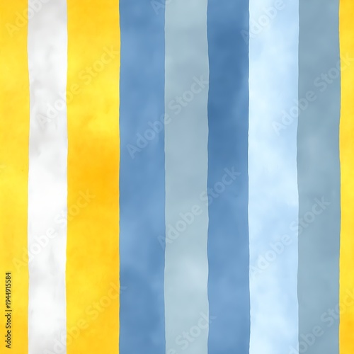 Seamless pattern of pastel yellow and blue vertical stripes with clean white spacing in an artistic watercolor finish for contemporary home decor and wrapping paper