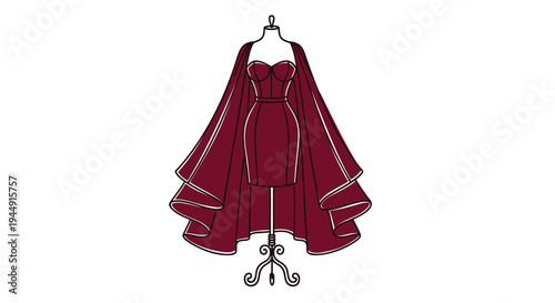 Vector illustration of red dress with cape on mannequin