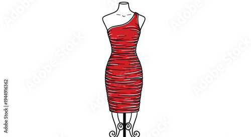 Vector illustration of red one-shoulder dress on mannequin